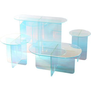 Set of 2 Large Fomo side table made of iridescent glass