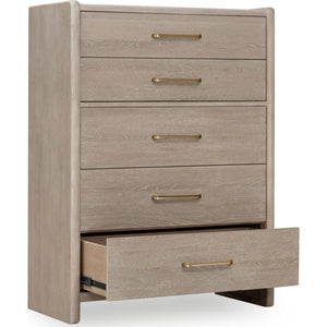 Gardenia oak chest of drawers with five drawers in Chai