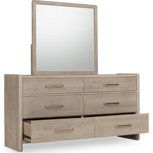 Gardenia oak chest of drawers with six drawers and Mirror in Chai