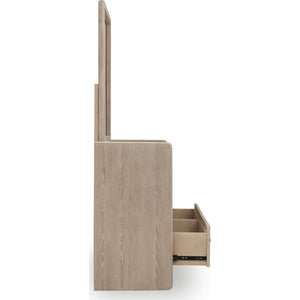 Gardenia oak chest of drawers with six drawers and Mirror in Chai