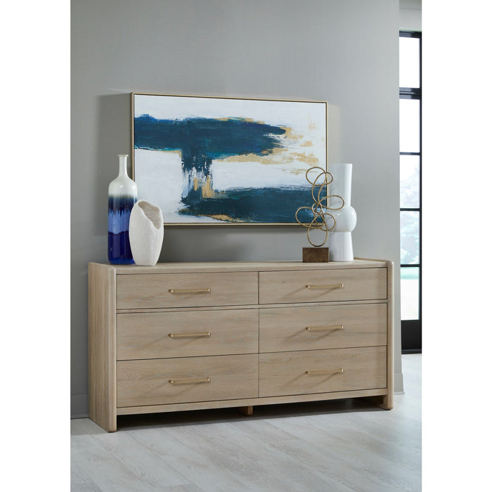 Gardenia oak chest of drawers with six drawers and Mirror in Chai
