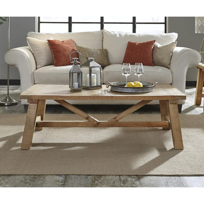 Harby rectangular coffee table made from reclaimed wood in rustic tawny