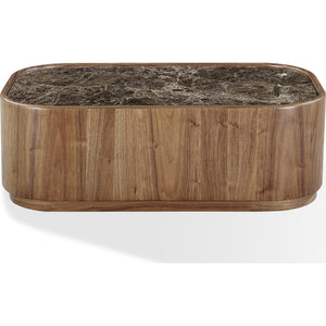 Juba coffee table made of natural marble and walnut with casters in Mongoose