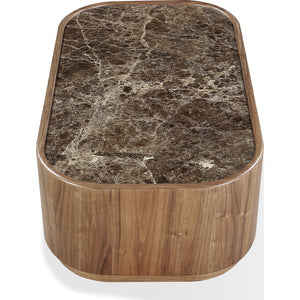 Juba coffee table made of natural marble and walnut with casters in Mongoose