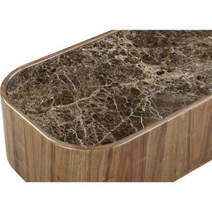 Juba coffee table made of natural marble and walnut with casters in Mongoose