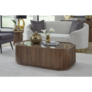 Juba coffee table made of natural marble and walnut with casters in Mongoose