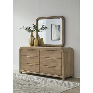Kione chest of drawers made of acacia wood with six drawers and Mirror in the color "Lioness"