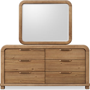 Kione chest of drawers made of acacia wood with six drawers and Mirror in the color "Lioness"