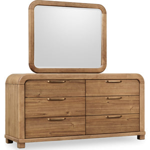Kione chest of drawers made of acacia wood with six drawers and Mirror in the color "Lioness"
