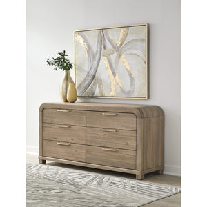 Kione chest of drawers made of acacia wood with six drawers and Mirror in the color "Lioness"