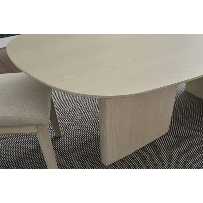 Roose Ash Wood Oval Dining Table Linen Chair Set in White Sand