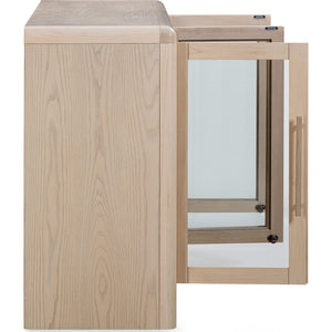Liv sideboard made of ash wood with glass doors in white sand