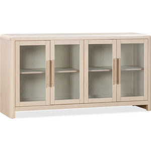 Liv sideboard made of ash wood with glass doors in white sand