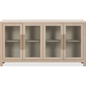 Liv sideboard made of ash wood with glass doors in white sand