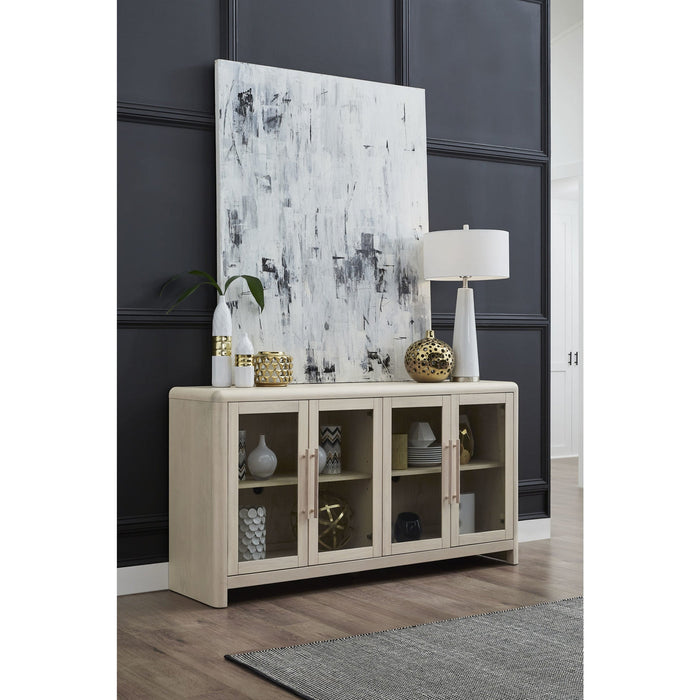 Liv sideboard made of ash wood with glass doors in white sand