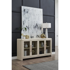 Liv sideboard made of ash wood with glass doors in white sand