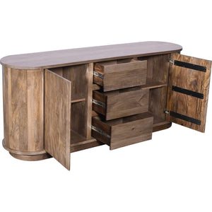 Liyana solid wood sideboard with three drawers and two doors in natural brown