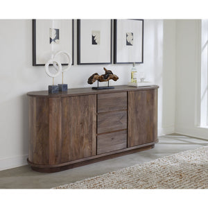 Liyana solid wood sideboard with three drawers and two doors in natural brown