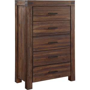 Meadow solid wood chest of drawers with five drawers in brick brown (2024)