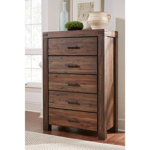 Meadow solid wood chest of drawers with five drawers in brick brown (2024)