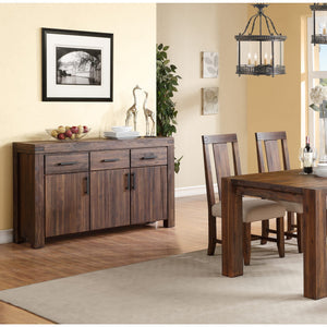 Meadow solid wood sideboard with three drawers and three doors in brick brown
