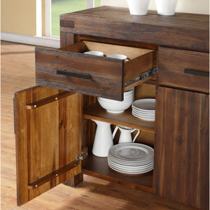Meadow solid wood sideboard with three drawers and three doors in brick brown