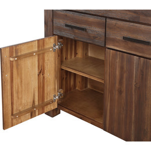 Meadow solid wood sideboard with three drawers and three doors in brick brown