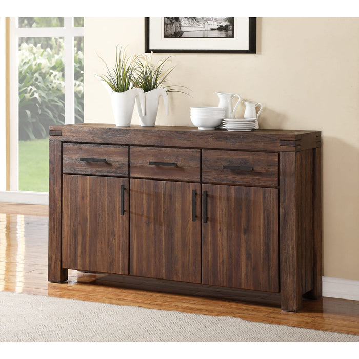 Meadow solid wood sideboard with three drawers and three doors in brick brown
