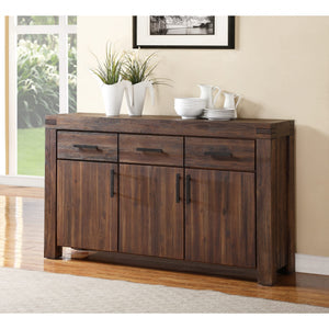 Meadow solid wood sideboard with three drawers and three doors in brick brown