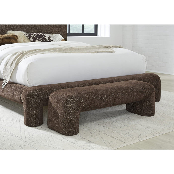 Fully upholstered Mocoa bench made of Mongoose chenille
