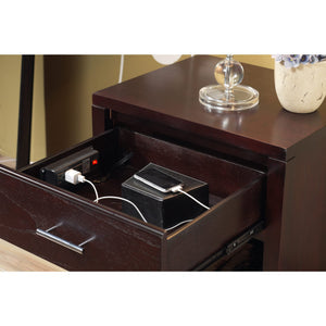 Set of 2 Nevis charging station bedside table in Espresso