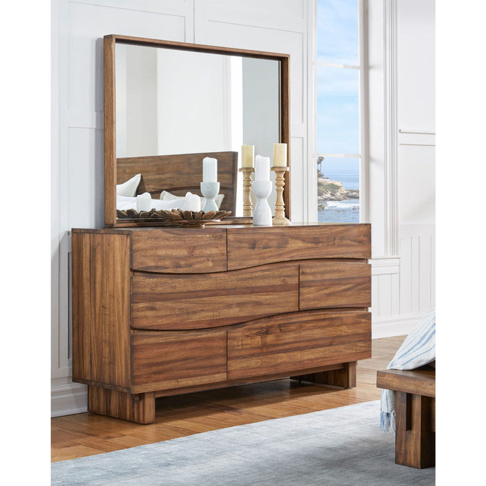 Ocean solid wood chest of drawers with six drawers and Mirror in natural Sengon (2024)
