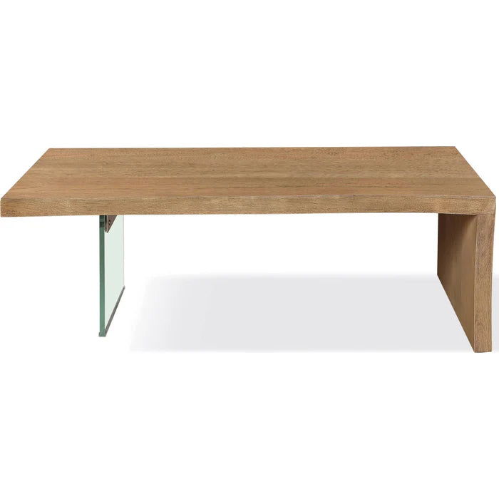 Seabourne Live-Edge White Oak and Glass Coffee Table in Bisque