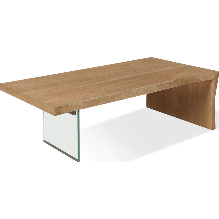 Seabourne Live-Edge White Oak and Glass Coffee Table in Bisque