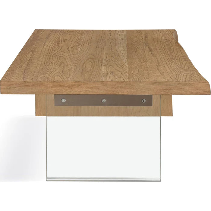 Seabourne Live-Edge White Oak and Glass Coffee Table in Bisque