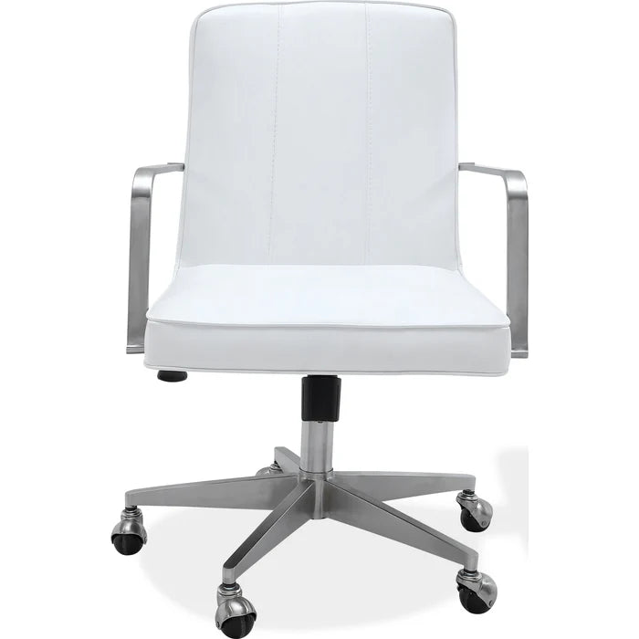 Seabourne Metal Frame Home Office Chair in Stainless Steel & White Leather