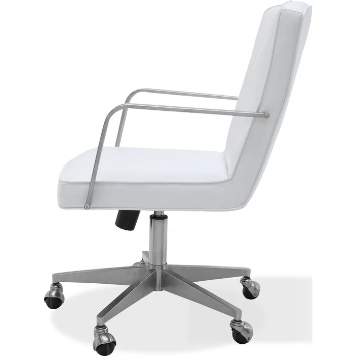 Seabourne Metal Frame Home Office Chair in Stainless Steel & White Leather
