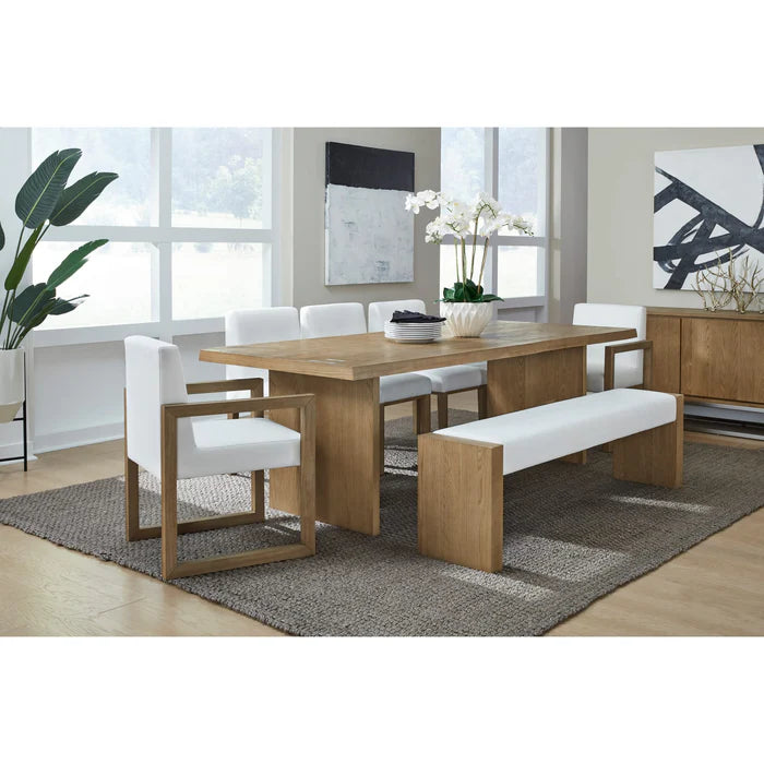 Seabourne Modern Coastal Live Edge Dining Table Set in White Oak