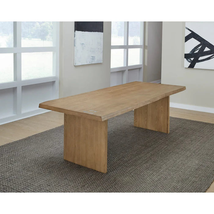 Seabourne Modern Coastal Live Edge Dining Table Set in White Oak