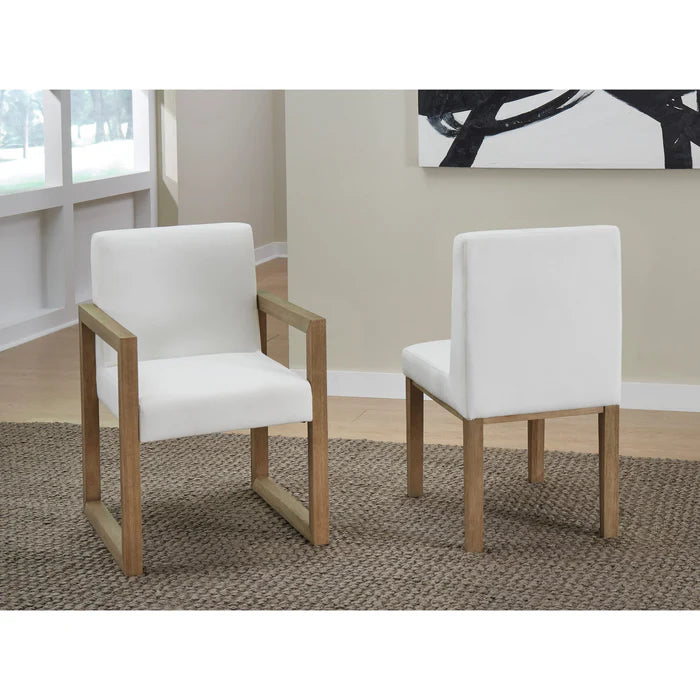 Seabourne Modern Upholstered Dining Side Chair & Arm Chair in White Pearl & Bisque