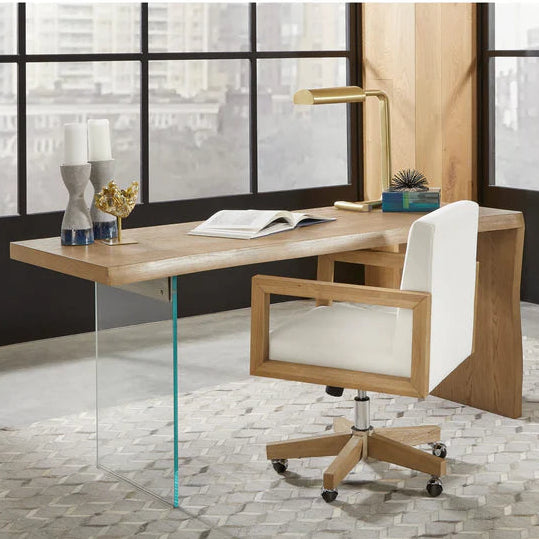 Seabourne Modern Coastal Writing Desk in White Oak and Glass