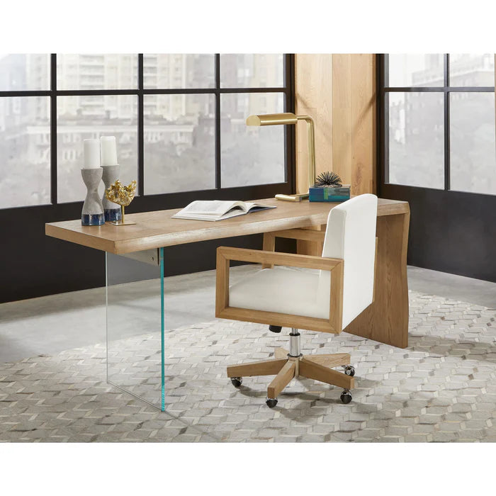 Seabourne Modern Coastal Writing Desk in White Oak and Glass
