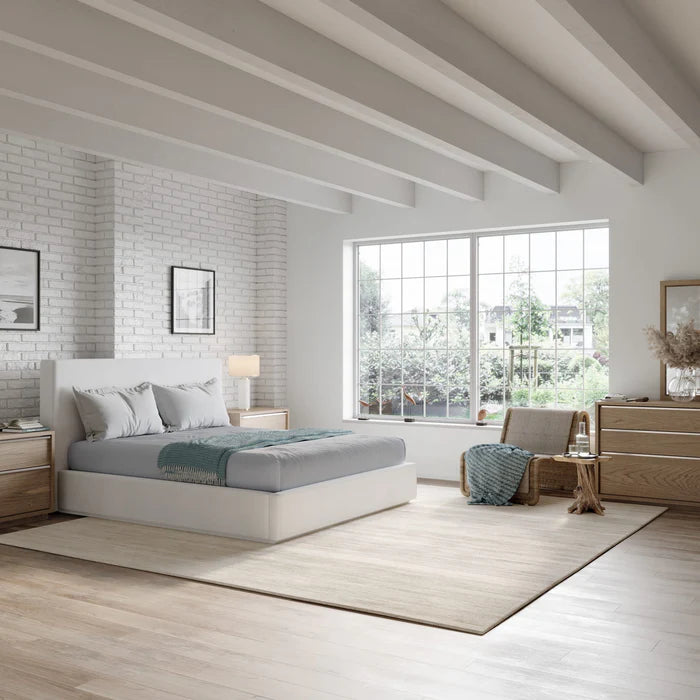 Seabourne Modern Upholstered Platform Bedroom set in Bisque