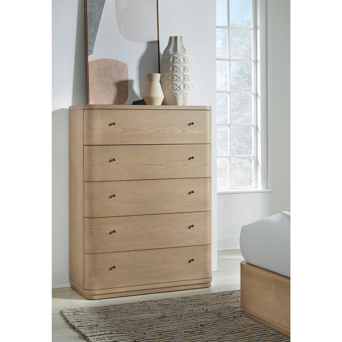 Penny five-drawer chest in white ash, Buff Cream