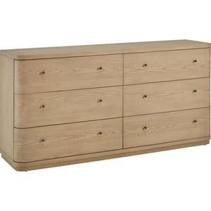 Penny chest of drawers with six drawers and Mirror in white ash in Buff Cream