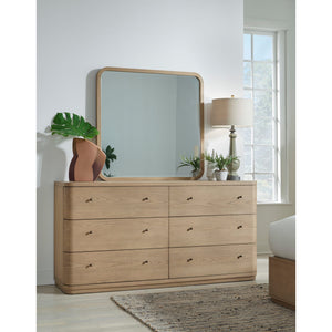 Penny chest of drawers with six drawers and Mirror in white ash in Buff Cream