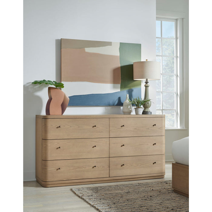 Penny chest of drawers with six drawers and Mirror in white ash in Buff Cream