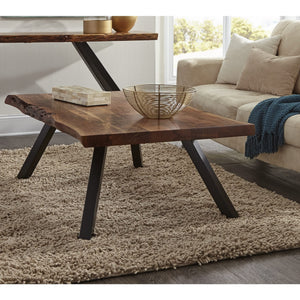 Reese Live Edge solid wood coffee table with metal legs in natural acacia wood