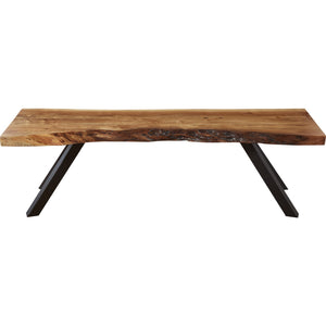 Reese Live Edge solid wood dining bench with metal legs in natural acacia wood