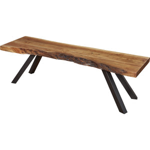 Reese Live Edge solid wood dining bench with metal legs in natural acacia wood